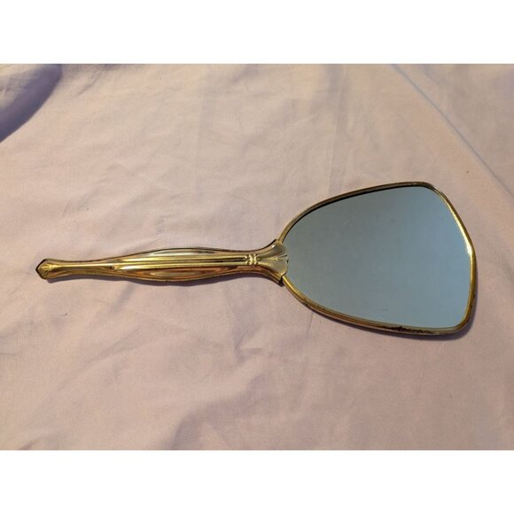 Vintage Gold Tone Handheld Vanity Mirror With Ornate Handle - Picture 2 of 2